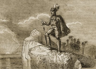 Balboas erster Blick auf den Pazifik im Jahr 1513, Illustration aus 