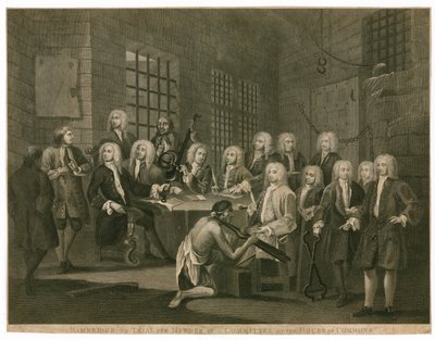 Bambridge vor Gericht wegen Mordes durch einen Ausschuss des House of Commons (Gravur) von English School