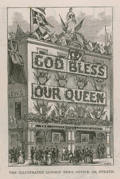 Banner schmückt die Illustrated London News Büros von English School