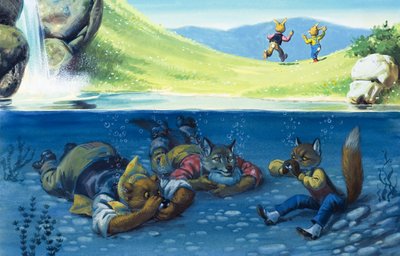 Bär, Wolf und Fuchs verstecken sich unter Wasser von English School