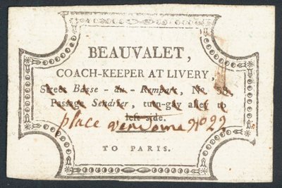 Beauvalet, Kutschenhalter im Mietstall, Visitenkarte von English School