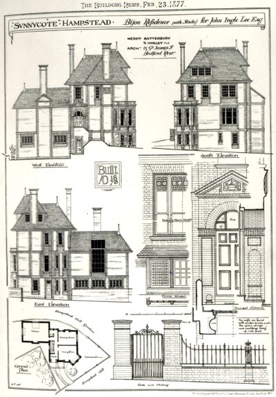 Bijou-Residenz Sunnycote, Hampstead, (mit Studio) für John Ingle Lee Esq, aus The Building News, 23. Februar 1877 von English School
