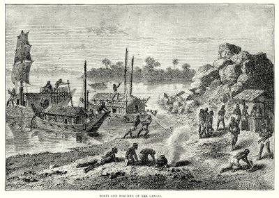 Boote und Bootsmänner des Ganges (Gravur) von English School
