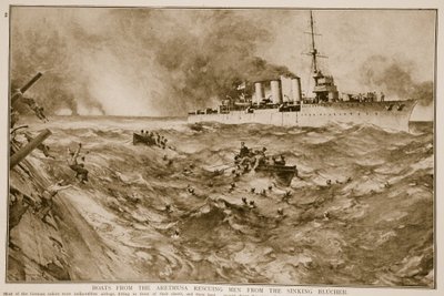 Boote von der Arethusa retten Männer vom sinkenden Blücher, 1914-19 von English School