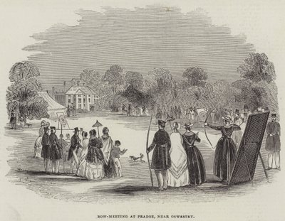 Bogenschießen bei Pradoe, in der Nähe von Oswestry (Stich) von English School