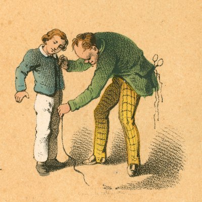 Junge wird von seinem Schneider vermessen von English School