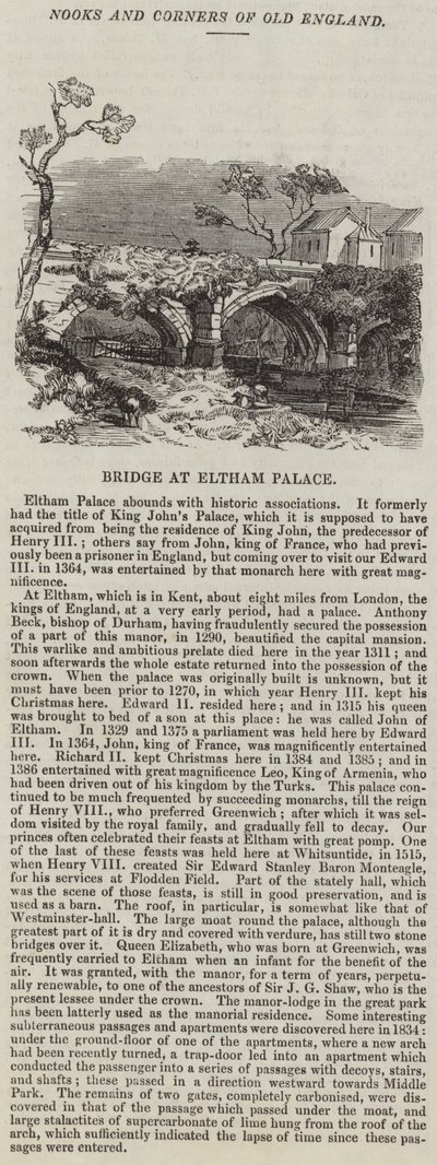 Brücke am Eltham Palace (Stich) von English School