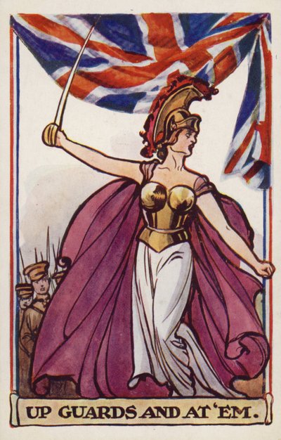 Britannia mit Soldaten und Union Flagge von English School