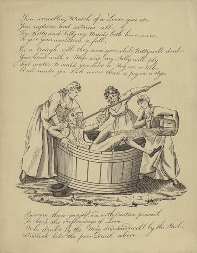 Britische Valentinskarte mit einem Bild eines Mannes beim Baden von English School