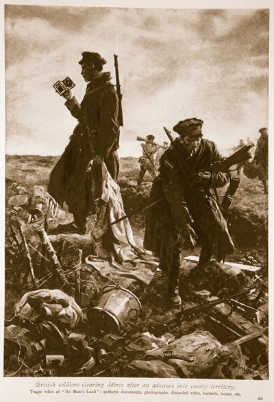 Britische Soldaten räumen Trümmer nach einem Vorstoß in feindliches Gebiet, 1914-19 von English School