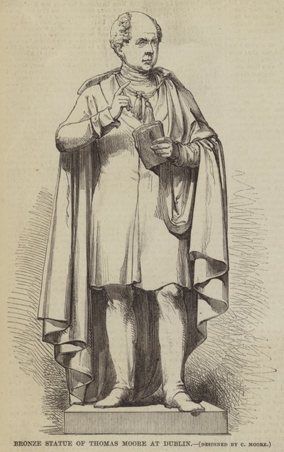 Bronzestatue von Thomas Moore in Dublin (Stich) von English School