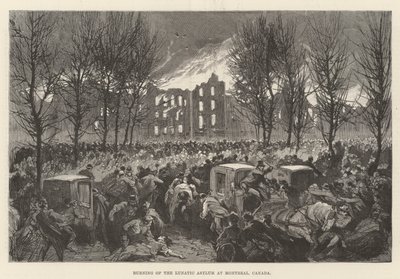 Brand des Irrenhauses in Montreal, Kanada (Stich) von English School