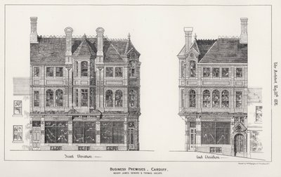 Geschäftsräume, Cardiff (Gravur) von English School