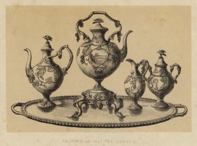 Kalifornisches vergoldetes Teeservice (Lithografie) von English School
