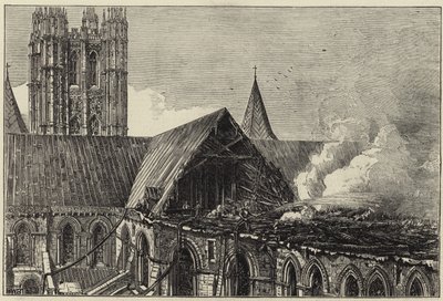 Die Kathedrale von Canterbury nach dem jüngsten Brand von English School