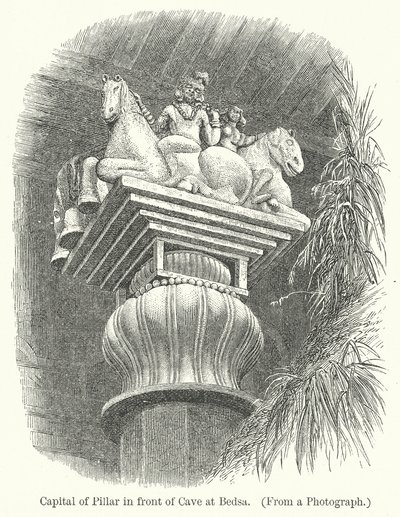 Kapital der Säule vor der Höhle in Bedsa (Gravur) von English School