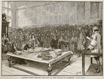Captain Kidd vor dem Ausschuss des House of Commons, Illustration aus Cassells Illustrierter Geschichte Englands von English School