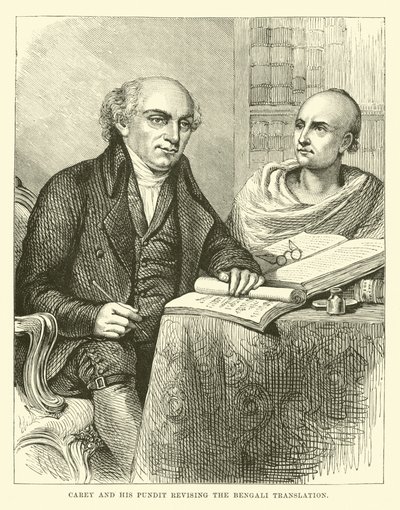 Carey und sein Pandit überarbeiten die bengalische Übersetzung von English School