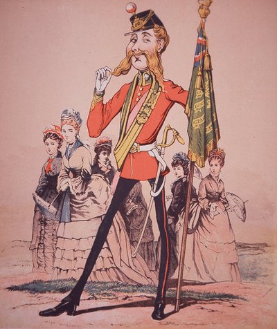 Karikatur eines Infanterie-Leutnants mit Regimentsfarben, aus 