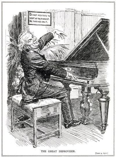 Karikatur, die LLoyd George als den großen Improvisator oder Führer der Improvisa-Tories verspottet, Juni 1920 von English School