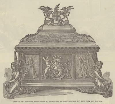 Adressenkästchen, das der Baronin Burdett-Coutts von der Stadt London überreicht wurde (Gravur) von English School