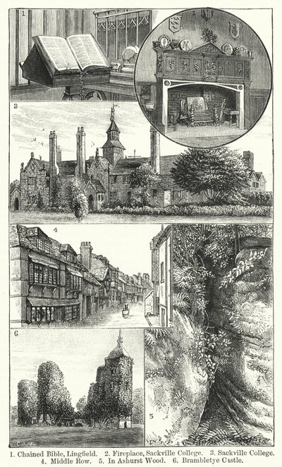 Gekettelte Bibel, Lingfield; Kamin, Sackville College; Sackville College; Middle Row; In Ashurst Wood; Brambletye Castle von English School