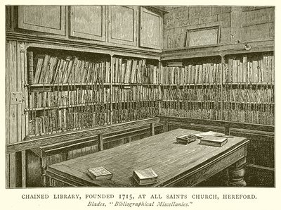 Gekettete Bibliothek, gegründet 1715, in der All Saints Church, Hereford von English School