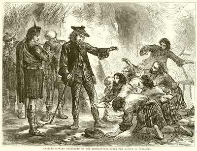 Charles Edward wird nach der Schlacht von Culloden von den Highlandern geschützt von English School