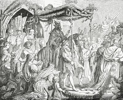 Karl IV., Heiliger Römischer Kaiser, besucht Papst Urban V. in Avignon im Jahr 1365 von English School