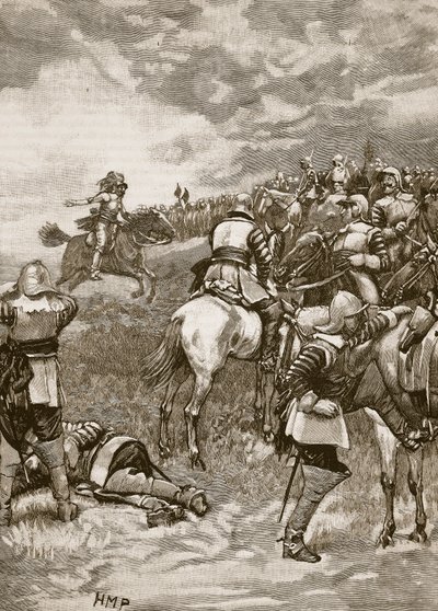 Charles in der Schlacht von Naseby, Illustration aus Cassells Illustrierter Geschichte Englands von English School