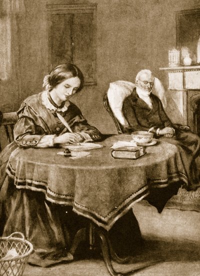 Charlotte Bronte arbeitet an Jane Eyre von English School