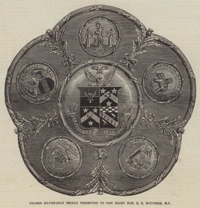 Getriebener silbervergoldeter Schild, präsentiert an den ehrenwerten E P Bouverie, MP (Gravur) von English School