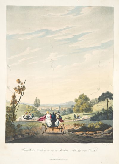 Chervolants, die in verschiedene Richtungen mit demselben Wind reisen, aus "Die Aeropleustische Kunst oder Navigation in der Luft, durch die Verwendung von Drachen oder Auftriebssegeln, veröffentlicht 1827 von English School