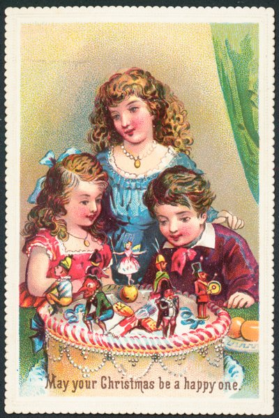 Kinder betrachten Weihnachtskuchen, Weihnachtskarte von English School