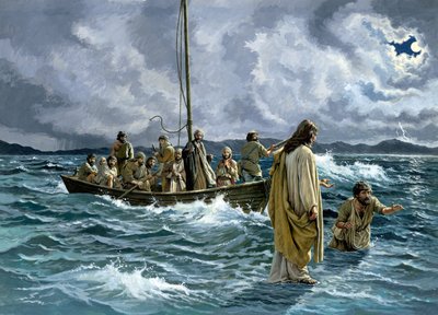 Christus wandelt auf dem See Genezareth von English School