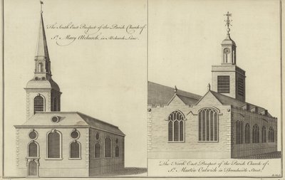 Kirche St. Mary Abchurch, Abchurch Lane und Kirche St. Martin Outwich in Threadneedle Street, London von English School