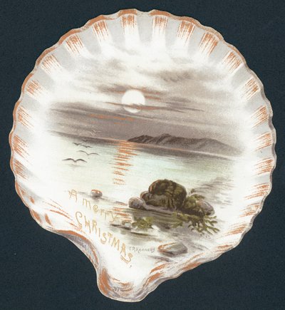 Muschelschale mit Bild des Ozeans, Weihnachtskarte von English School