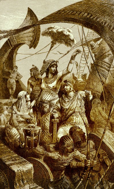 Kleopatra in der Schlacht von Actium, Illustration aus Die illustrierte Geschichte der Welt, veröffentlicht um 1880 (digital verbessert) von English School