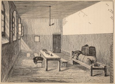 Verurteiltenzelle, Newgate, Illustration aus The Criminal Prisons of London and Scenes from Prison Life von Henry Mayhew und John Binny, veröffentlicht 1862 von English School