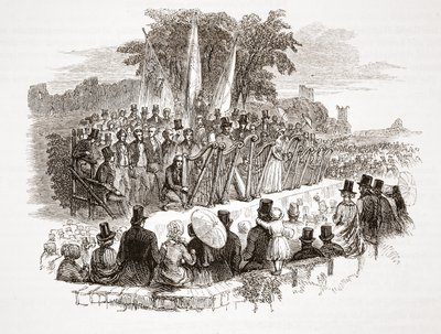 Wettbewerb um die Goldene Harfe beim Royal Denbigh Eisteddfod vor H.R.H. dem Herzog von Sussex, 1828 von English School