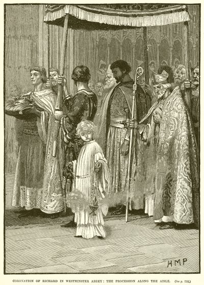 Krönung von Richard in der Westminster Abbey: Die Prozession entlang des Ganges von English School