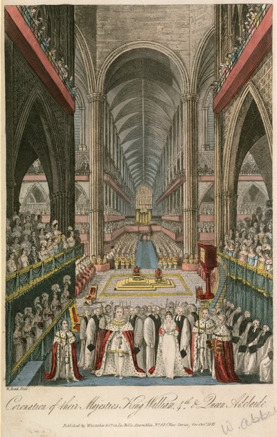 Krönung ihrer Majestäten König Wilhelm IV. und Königin Adelaide in der Westminster Abbey von English School