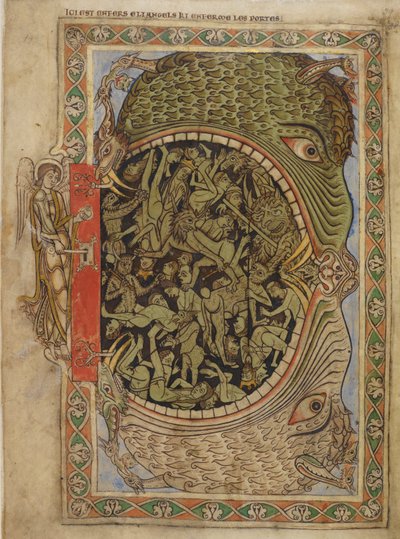 Cotton Nero C IV f.39 Die Kiefer der Hölle von einem Engel verschlossen, aus dem Psalter von Heinrich von Blois, ca. 1121-61 von English School