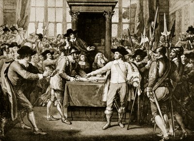 Cromwell löst das Lange Parlament auf, 1653, Illustration aus Hutchinsons Geschichte der britischen Nation, ca. 1923 von English School