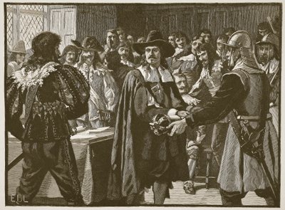 Cromwell löst das Lange Parlament auf, Illustration aus Cassells Illustrierter Geschichte Englands von English School