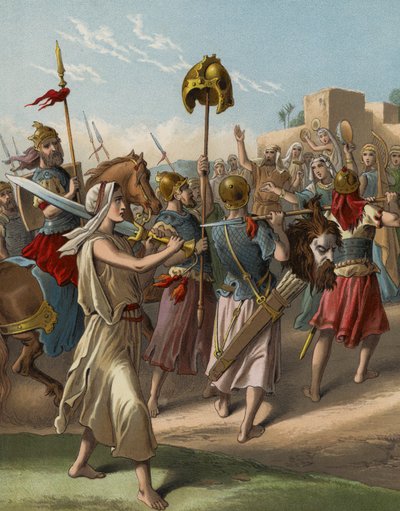 David kehrt von der Schlacht gegen die Philister zurück von English School