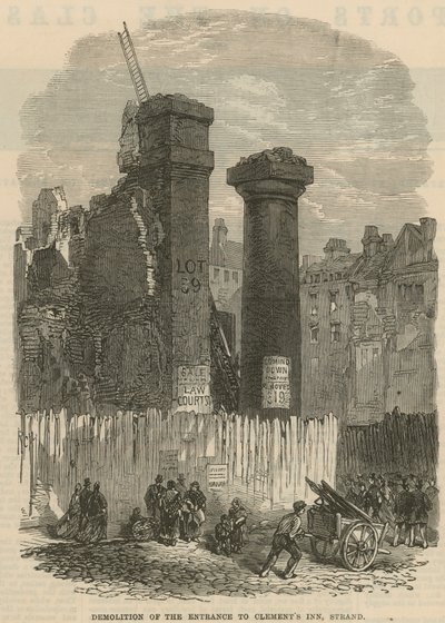 Abriss des Eingangs zu Clements Inn, Strand, London von English School