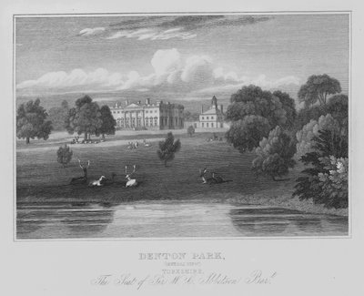 Denton Park, Gesamtansicht, Yorkshire, der Sitz von Sir W C Ibbetson, Baronet (Gravur) von English School