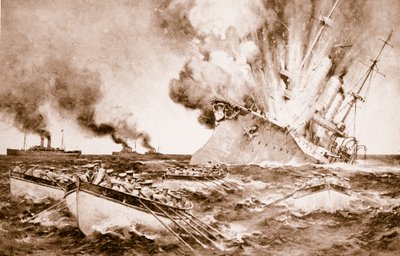 Zerstörung der Dresden vor Fernandez am 14. März 1915, 1914-19 von English School