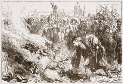 Zerstörung der Werke von Wicliffe in Prag, Illustration aus Die Geschichte des Protestantismus von James Aitken Wylie, veröffentlicht 1878 von English School